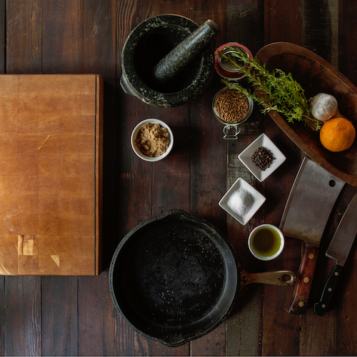 Dinner prep with cutting board