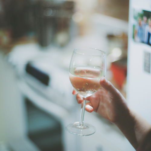 Glass of wine in kitchen