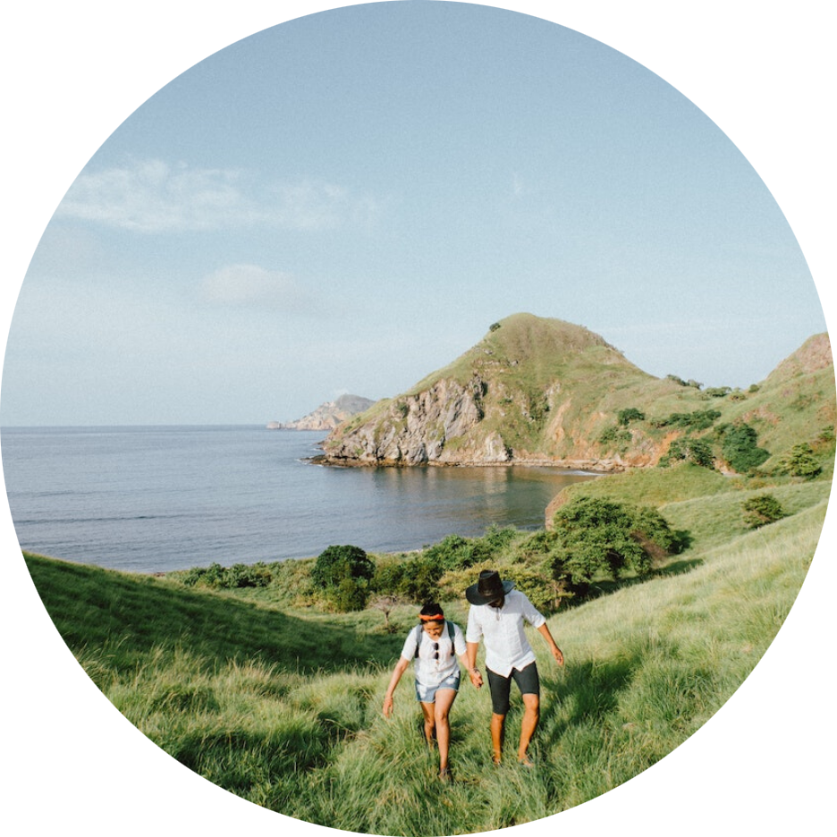 Couple walking in grass - Virtually Irresistable - circle