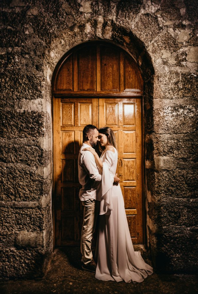 Couple in front of church doors - Christians in Love